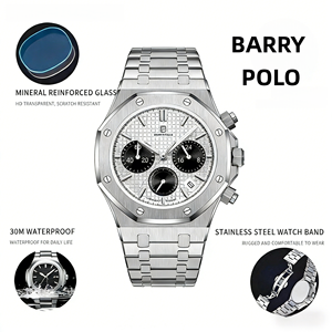 【新品】Barrypolo メンズ 高級アナログクォーツ腕時計 42mm クリスタル 防水 スポーツ 日付 夜光 18mm ステンレススチール合金 - Product Image 3
