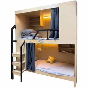 <span class=keywords><strong>Letto</strong></span> a Castello Doppio Personalizzato con Tenda Insonorizzante e Scala Laterale, Stile Loft per Dormitorio, Hotel, Appartamento, Ostello - Product Image 3