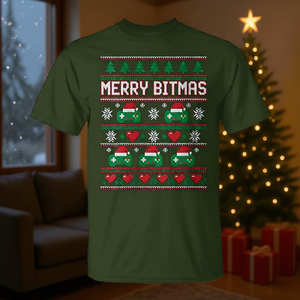 Camiseta Retro Estilo Suéter Feo de Navidad para Gamers de 8 Bits, Merry Bitmas - Product Image 3