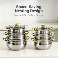 Ensemble de casseroles en acier inoxydable écologiques de qualité supérieure, style américain, compatible induction, couvercle en verre, non toxique, passe au lave-vaisselle