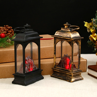 Lanterne en plastique écologique de style rétro avec LED rouge, flamme simulée sans flamme, décoration de Noël, de Pâques, pour la maison, lampe de table, cheminée