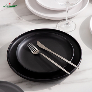 <span class=keywords><strong>Platos</strong></span> <span class=keywords><strong>de</strong></span> Cerámica para Cena y Postre, Diseño Nuevo, Borde Vertical, Coloridos, Negro, Blanco y Rosa, con Logotipo para Restaurante, Venta al Por Mayor - Product Image 3