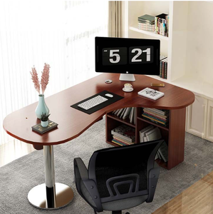 โต๊ะทำงานมุมโค้งเรียบง่ายทันสมัย พร้อมชั้นวางหนังสือ ทำจากเมลามีน โต๊ะคอมพิวเตอร์เดี่ยวสำหรับใช้ในบ้านหรือสำนักงาน - Product Image 6