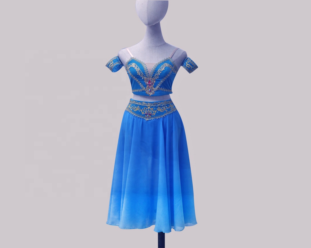 Nuovo vestito lungo in chiffon blu reale costume di danza del ventre abiti da ballo latino professionale per le donne.