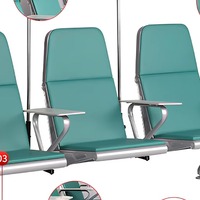 Chaise d'attente hospitalière 3 places pour perfusion, chaise de perfusion en rangée, sièges publics avec poteau porte-perfusion, chaise de perfusion pour clinique médicale