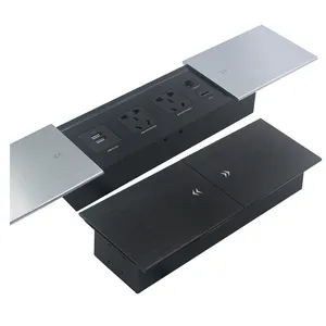 Factory End Office Hidden Plug Recessed Power Strip Desktop Sockets With USB Table Top Workplace Sliding Cover Socket