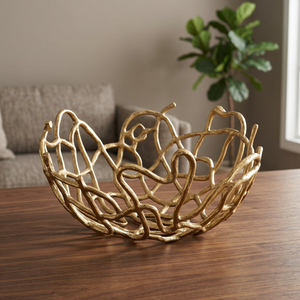 Le centre de chaque réunion : Bol en métal doré fait main, design moderne en fil métallique, plat de service décoratif pour la maison - Product Image 2