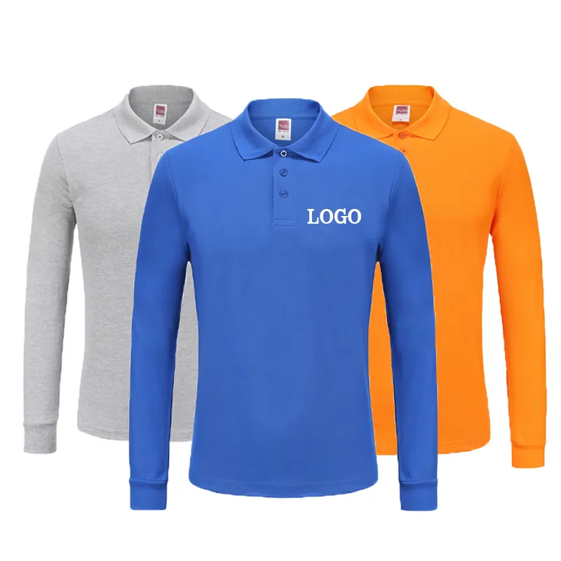 Hoge Kwaliteit Custom Logo Geborduurd Lange Mouw Polo Shirts Voor Mannen Vrouwen