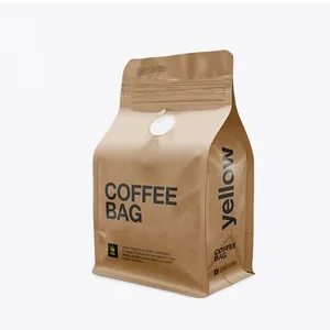 Eco-bolsa con cremallera de papel Biodegradable, embalaje de Kraft de fondo plano, bolsas de café de granos impresas personalizadas con válvula, 500g