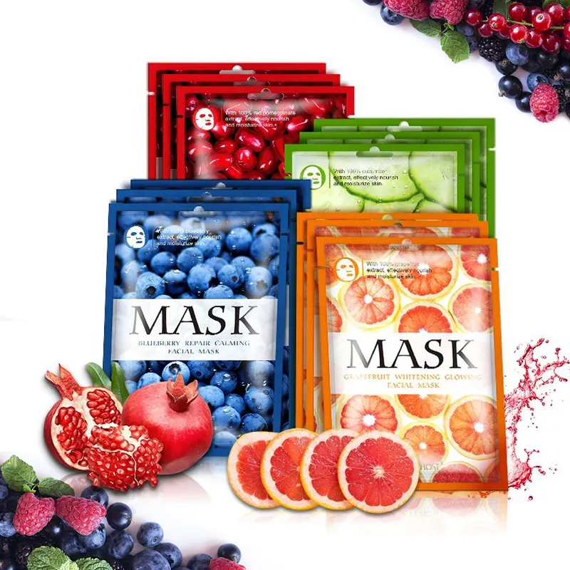 Vendita popolare 4 tipi maschera facciale fruttata organica rinfrescante forte idratante schiarente ditta riparazione cura del viso per Unisex