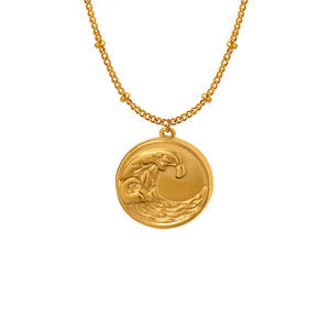 Summer Beach Voyage Bijoux <span class=keywords><strong>surfer</strong></span> Hawaïen 18K Or plaqué acier inoxydable disque Vague pendentif collier - Product Image 1