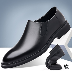 Mocassins en cuir véritable pour hommes, bout pointu, à enfiler, semelle intermédiaire respirante en EVA, semelle extérieure en caoutchouc à motif uni, toutes saisons, pour affaires - Product Image 4