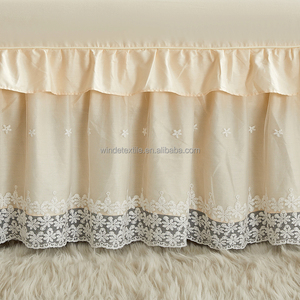 無地コットンプリンセススタイルレーストリムシングルベッドスカートマイクロファイバー二重層フリルマットレスプロテクターベッドスカートセット - Product Image 4