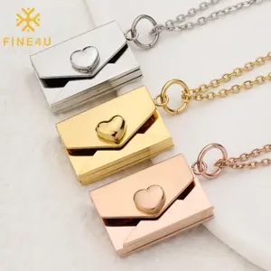 Valentines Mothers Day Gifts Stainless Steel Custom Heart Locket Love Letter Blank Envelope Pendant Necklace