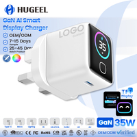 Chargeur mural USB-C portable mini GaN 35W à charge rapide avec écran TFT intelligent pour téléphones et tablettes – Vente en gros OEM