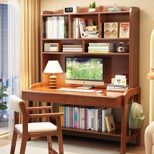 โต๊ะไม้เนื้อแข็งและชั้นวางหนังสือโต๊ะเรียนแบบรวม 84x60x181 ซม. โต๊ะคอมพิวเตอร์ที่บ้านห้องนอนโต๊ะเขียนหนังสือนักเรียน - Product Image 1
