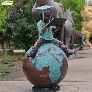<span class=keywords><strong>Statue</strong></span> <span class=keywords><strong>da</strong></span> <span class=keywords><strong>Giardino</strong></span> in Bronzo a Grandezza Naturale YOUFINE, Bambino che Legge Seduto su una Sfera Terrestre, Decorazione per Scuole e Spazi Esterni - Product Image 5