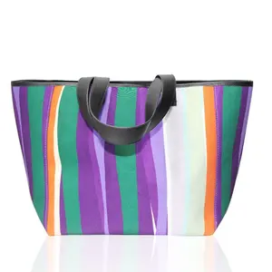 2022 Bohemian Ethnic Style Colorful Striped Tote Bag Personalized Geometric Pattern Canvas Beach Bag Large Capacity Shopping Bag