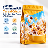 Sachets personnalisés en aluminium pour céréales, scellés sur huit côtés avec fermeture éclair, pour la vente au détail et en gros