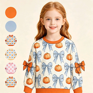 Nouveaux styles de chemises et hauts pour enfants, pull imprimé citrouille automne personnalisé, vente en gros, boutique, vêtements pour sœurs - Product Image 1