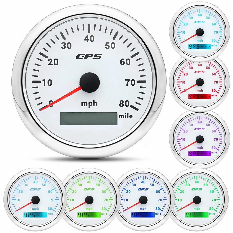 6 Gauge Set 85mm GPS Speedometer 80mph Tacho 6000rpm & 52mm Fuel Gauge ...