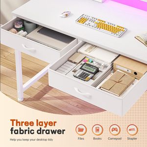 Bureau d'ordinateur à domicile SENYU 31 pouces avec 2 tiroirs et éclairage LED, support d'écran latéral, table d'étude et d'écriture pour petit espace - Product Image 3