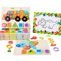 Jouet Montessori en bois 3D sur le thème des animaux, puzzle de nombres, trieur de formes, tableau de dessin double face, éducation précoce pour les tout-petits