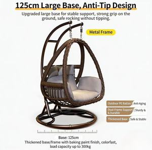 Silla <span class=keywords><strong>Columpio</strong></span> Tipo <span class=keywords><strong>Huevo</strong></span> para Exteriores, Moderna, con Base Grande Antideslizante de 125 cm, Mimbre de Ratán PE, Soporte de Metal, Capacidad de Carga de 300 kg, para Patio - Product Image 6