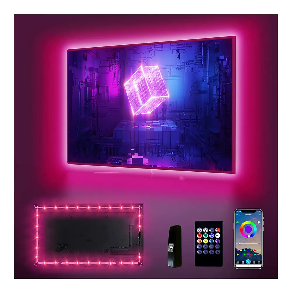 15ft Backlight Indoor Video Game Display Accessories RGB Decor Bar Smart App LED Strip Lights for TV Studio