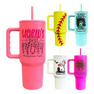 Mug isotherme brillant mat de 40 oz avec poignée et paille pour transfert par sublimation blanche - Product Image 2