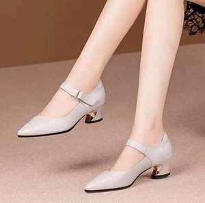 Sandales pour femmes, mode estivale, escarpins à <span class=keywords><strong>bout</strong></span> <span class=keywords><strong>pointu</strong></span>, boucle à une ligne, talons épais moyens - Product Image 2