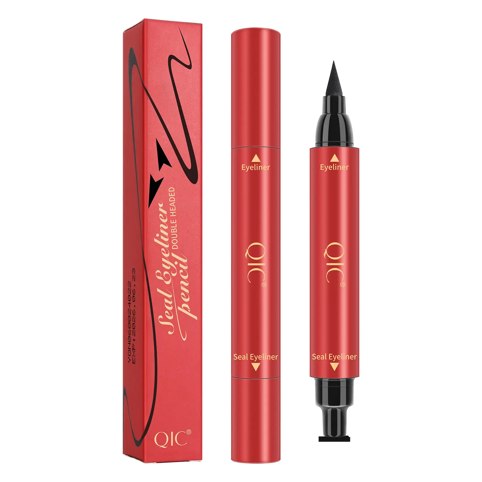 Sıcak QIC yeni kırmızı çift başlı mühür Eyeliner kalem su ter geçirmez uzun ömürlü su aktif sıvı Eyeliner kalem