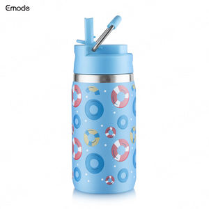 Petite bouteille d'eau portable brevetée Emode pour enfants avec couvercle sans BPA et double paroi en acier inoxydable avec paille - Product Image 4