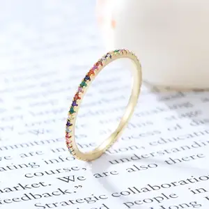 925 sterling silver rainbow cz ring with colorful Zircon diamonds rings jewelry women