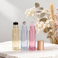 Vente en gros de flacons à bille en verre translucide coloré de 10 ml, flacons vides pour huiles parfumées, couleurs assorties pour l'identification des senteurs