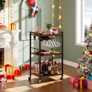 Carrello Bar, Carrello di Servizio per Casa con Ripiano a 3 Livelli, Carrello per Bevande con Portabottiglie, Portabicchieri, Carrelli Bar Mobili per la Casa - Product Image 6