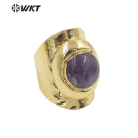 WT-R441 vente en gros mode plaqué or 18 carats résister à la pierre ronde ternie bague belle énergie pierre précieuse bague de Cocktail