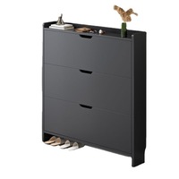 Zapatero Sencillo de 4 Niveles con Cajones, Gabinete Negro Ultra Delgado con Cubos Abatibles, Organizador de Zapatos Moderno Convertible