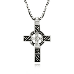 <b>Titanium</b> steel vintage Celtic cross pendant, unique woven pattern men's necklace, yunnique trendy fashion jewelry. - Product Image 1