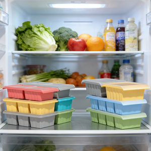 Molde de silicona grande para sopa y cubitos de hielo <span class=keywords><strong>con</strong></span> <span class=keywords><strong>tapa</strong></span> para almacenamiento de alimentos, preparación de comidas, control de porciones, sobras y comida para bebés - Product Image 5