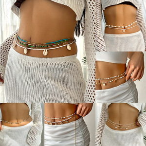 Cadena de cuerpo de Bikini Sexy americano europeo para vacaciones en la playa, Concha apilada multicapa, estrella de mar, cintura con cuentas, colores contrastantes - Product Image 1