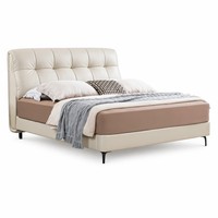 Lit double en bois compact pour chambre à coucher, résistant aux rayures, résistant aux griffures des chats, revêtement en cuir, meubles OEM pour hôtel et appartement