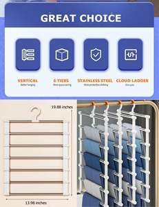 شماعات بنطلونات موفرة للمساحة على شكل سحابة لتعليق السراويل والبنطلونات الضيقة والأوشحة وربطات العنق والملاءات، منظمات خزانة وحاملات ملابس - Product Image 5