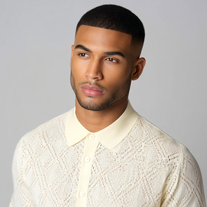 Camicia <span class=keywords><strong>Polo</strong></span> Estiva da Uomo in Maglia Bianca Crema con Occhielli, Maniche Corte, Traspirante, con Bottoni - Product Image 3