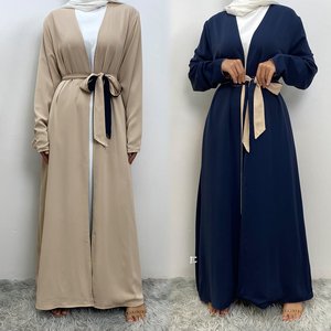 Abaya musulmane réversible de couleur unie pour femmes, manches longues, longueur <span class=keywords><strong>maxi</strong></span>, double face, 100% polyester - Product Image 2