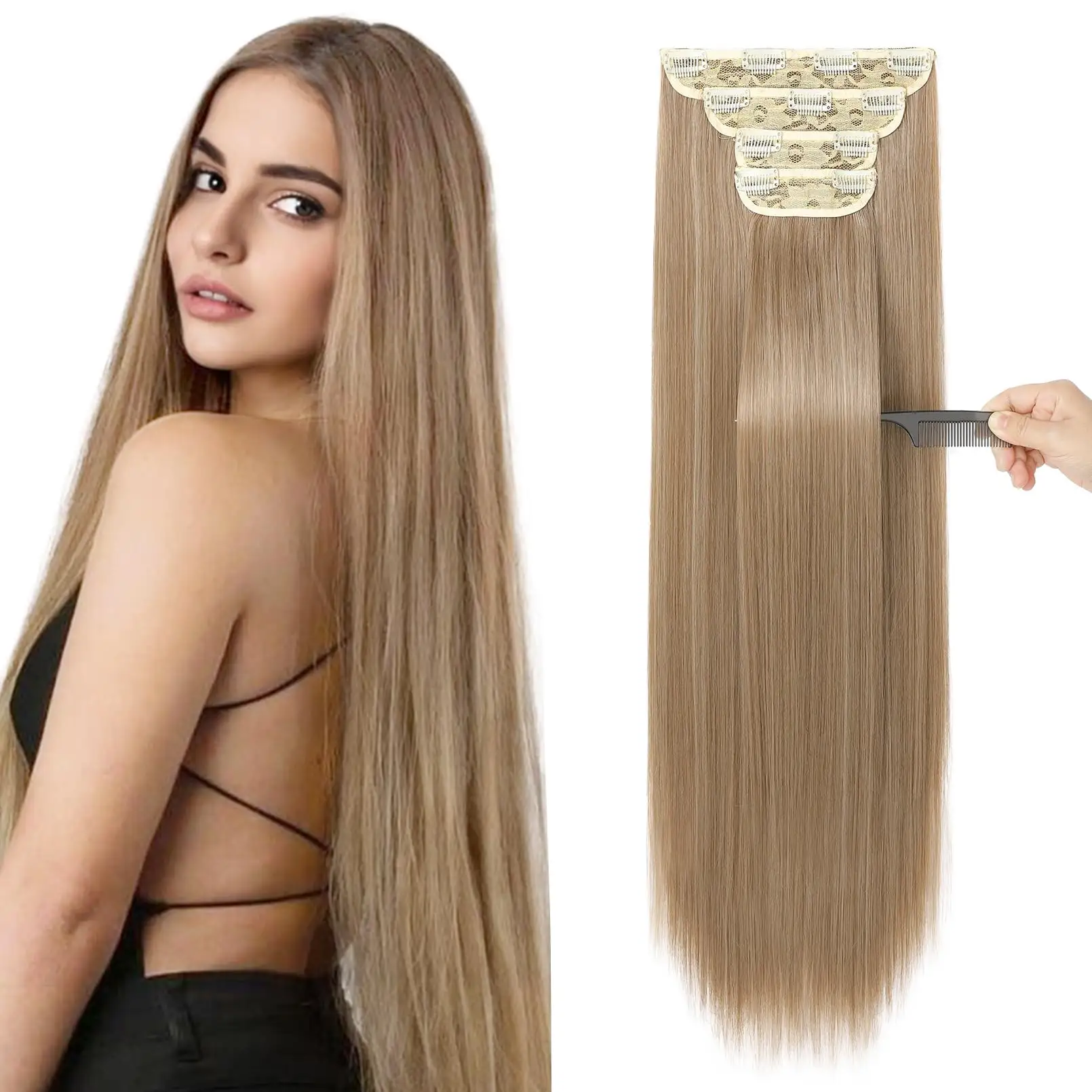 Perucas sintéticas longas para mulheres, perucas de cabelo em U, fibra de halo invisível ondulada e encaracolada, sem costura, OEM ODM