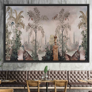 Printed Tropical Bird Garden Canvas: Vibrant Panoramic Landscape Wall Decor,<b>BLACK</b> <b>FRAMED</b> CANVAS - Product Image 3