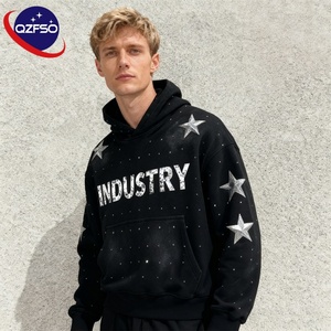 QZFSO personalizado hombres algodón francés Terry gráfico sudadera ácido lavado pantalla impresión Retro Vintage Streetwear diamantes de imitación Sudadera con capucha - Product Image 1
