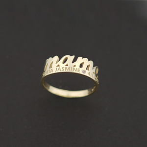 Anello Mama in Acciaio Inossidabile Placcato Oro 14K Jietao, Personalizzabile con Nomi Incisi e Zirconia Cubica, Gioiello Personalizzato per Mamma - Product Image 3