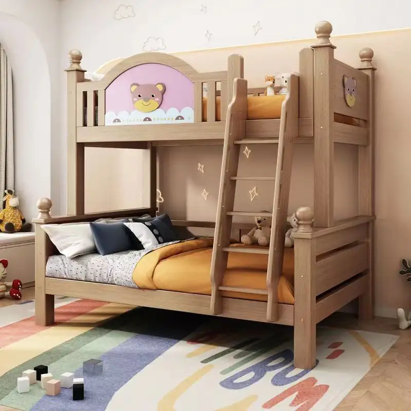 Ceviz çocuk tüm katı ahşap ranza yüksek ve düşük yatak küçük daire fabrika toptan çocuk yatak odası mobilyası